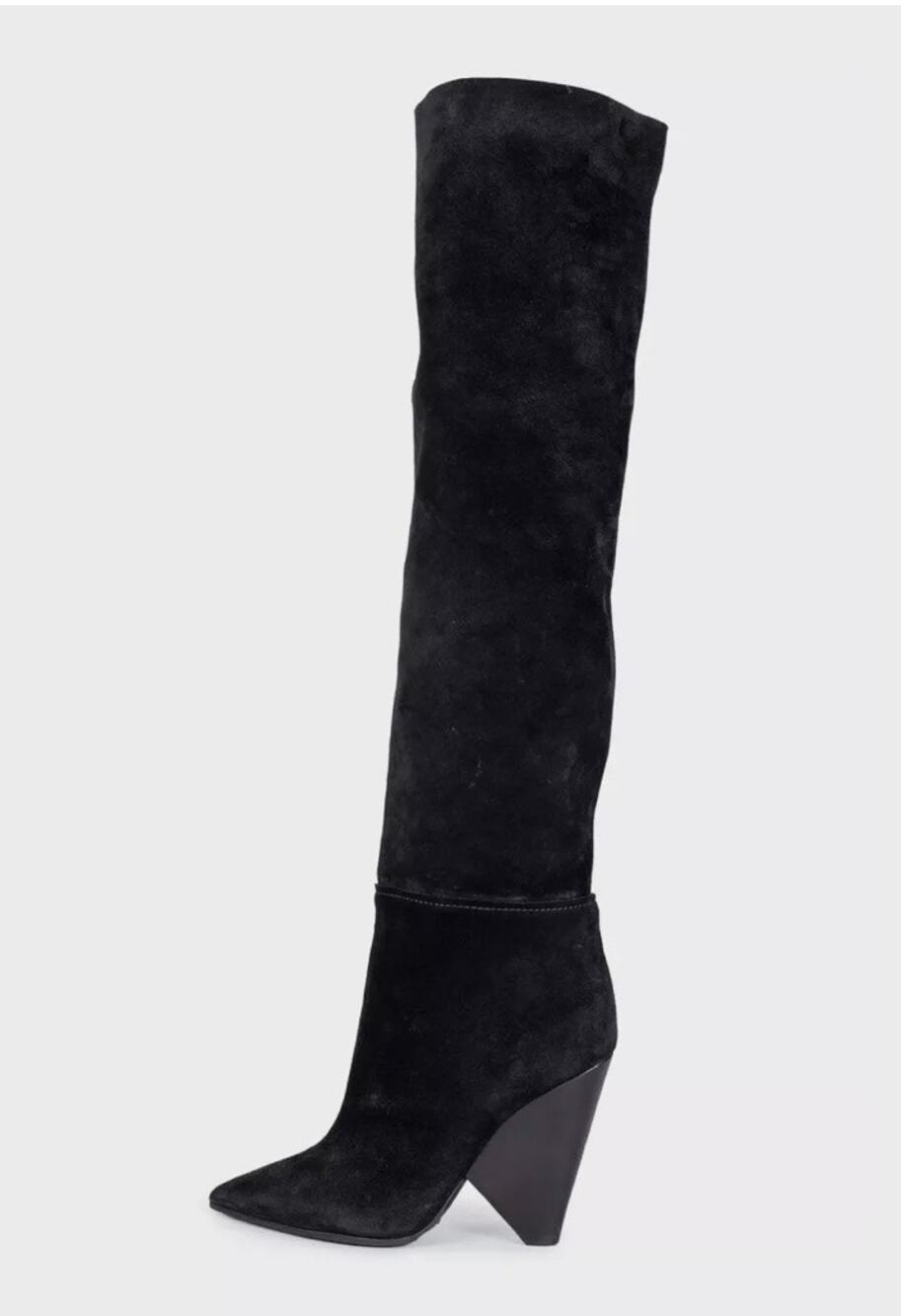 Saint Laurent Nikki Black Suede Slanted Heel Boots EU 37